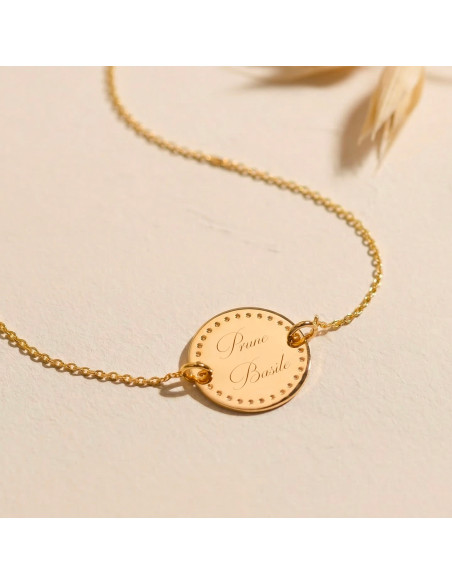 Bracelet plaqué or médaille gravée et chaîne Comptoir Doré