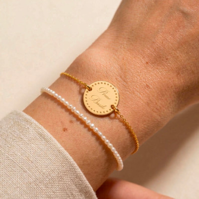 Bracelet plaqué or médaille gravée et chaîne Comptoir Doré