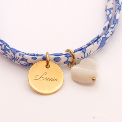 Bracelet Liberty mini médaille à graver et coeur nacre Comptoir Doré 2
