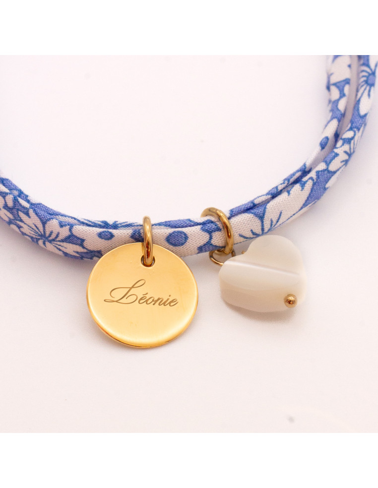 Bracelet Liberty mini médaille à graver et coeur nacre Comptoir Doré