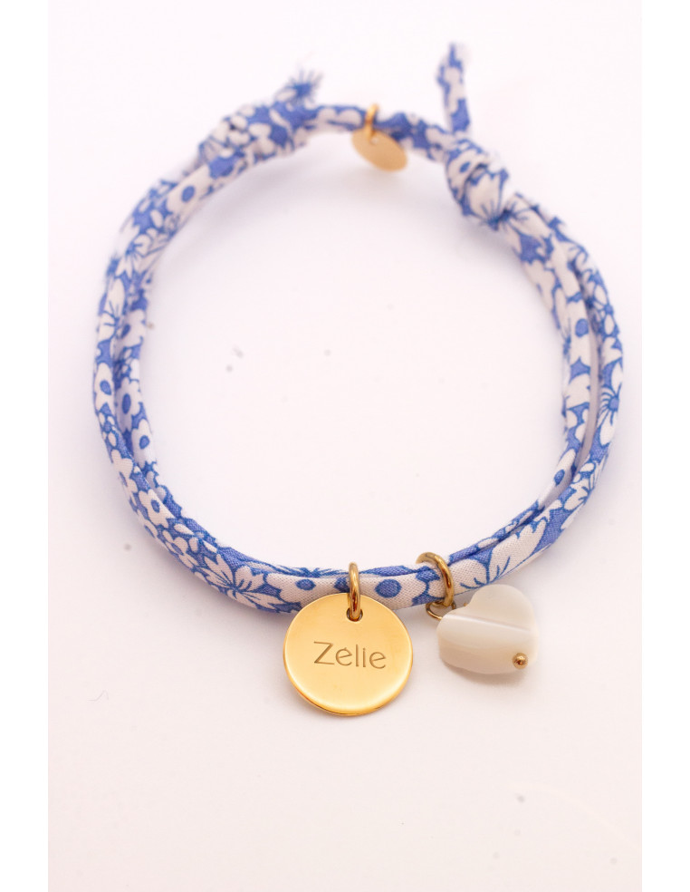 Bracelet Liberty mini médaille à graver et coeur nacre Comptoir Doré