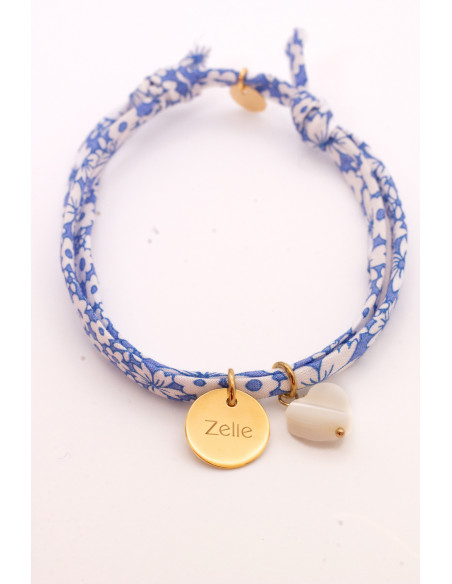 Bracelet Liberty mini médaille à graver et coeur nacre Comptoir Doré