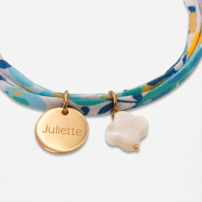 Bracelet Liberty mini médaille à graver et croix nacre Comptoir Doré