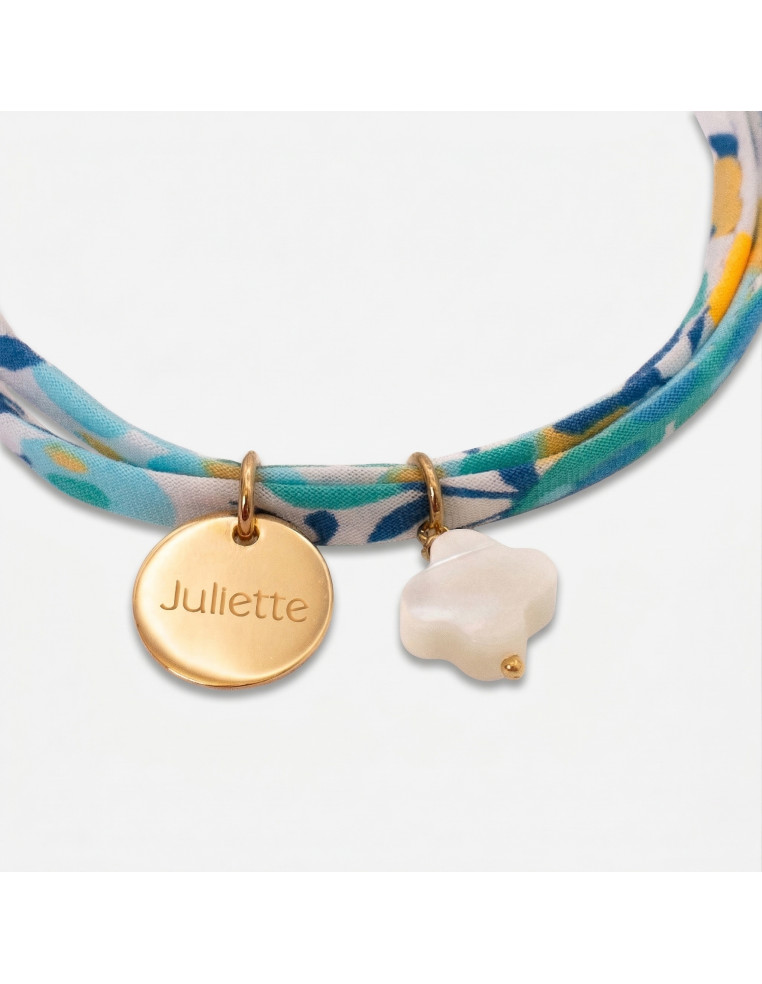 Bracelet Liberty mini médaille à graver et croix nacre Comptoir Doré