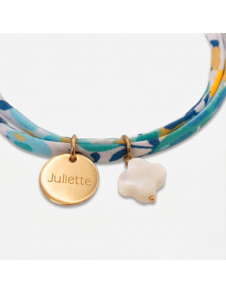 Bracelet Liberty mini médaille à graver et croix nacre Comptoir Doré