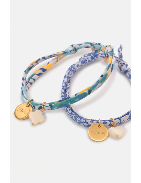 Bracelet Liberty mini médaille gravée + croix nacre