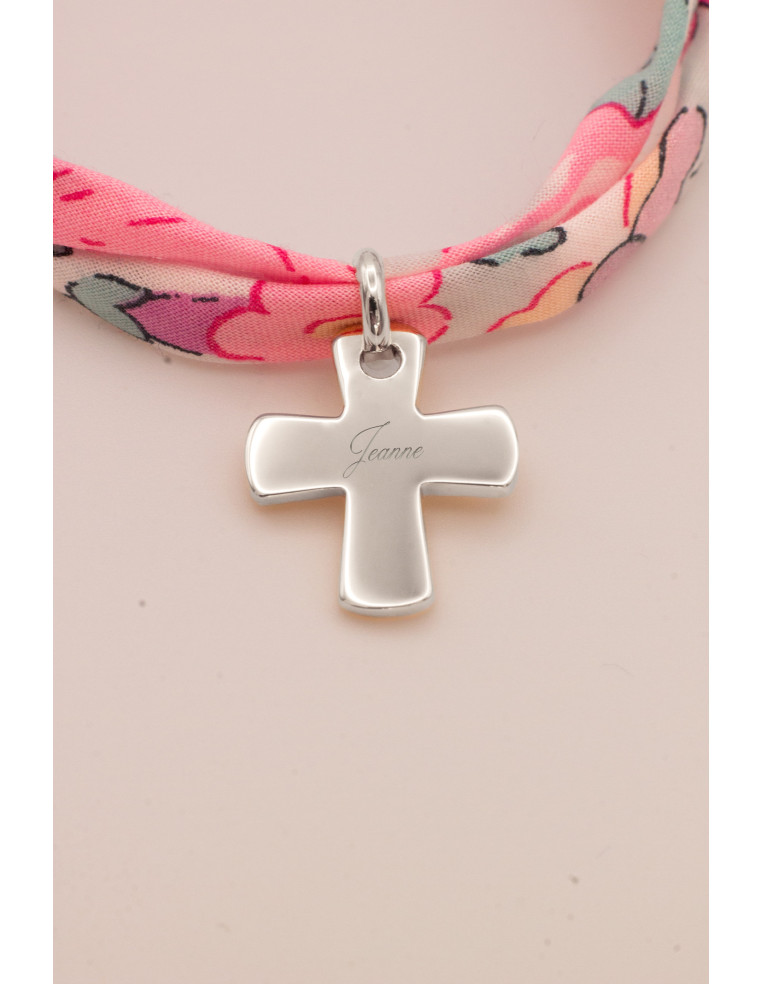 Bracelet Liberty croix argentée gravée Comptoir Doré