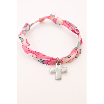 Bracelet Liberty croix argentée gravée Comptoir Doré 2