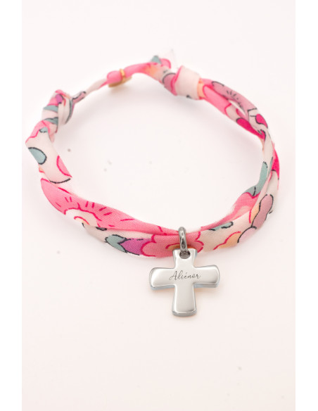 Bracelet Liberty croix argentée gravée Comptoir Doré