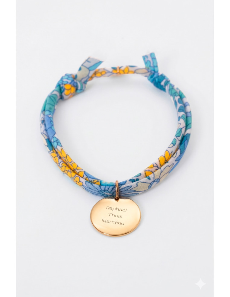 Bracelet Liberty et médaille dorée gravée  - Comptoir Doré