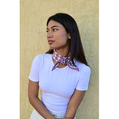 Petit foulard 50x50 cm Checks Violet motif damier en coton. 2