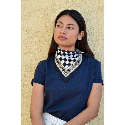 Petit foulard 50x50 cm Checks Nuit motif damier en coton. 2