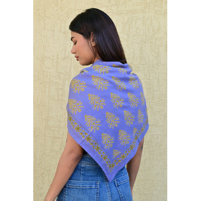 Grand foulard Galatie bleu horizon 100x100 cm en twill de coton indien. 2