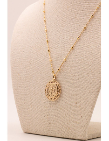 Collier grosse médaille miraculeuse vierge plaqué or - Comptoir Doré