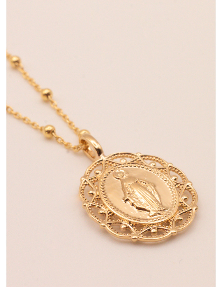 Collier grosse médaille miraculeuse vierge plaqué or - Comptoir Doré