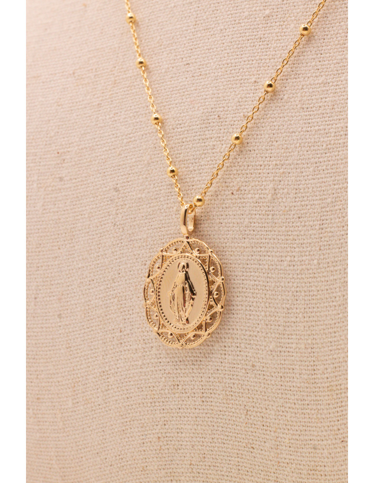 Collier grosse médaille miraculeuse vierge plaqué or - Comptoir Doré