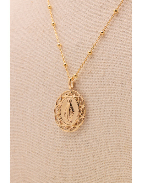Collier grosse médaille miraculeuse vierge plaqué or - Comptoir Doré