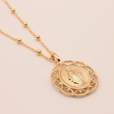 Collier grosse médaille miraculeuse vierge plaqué or - Comptoir Doré