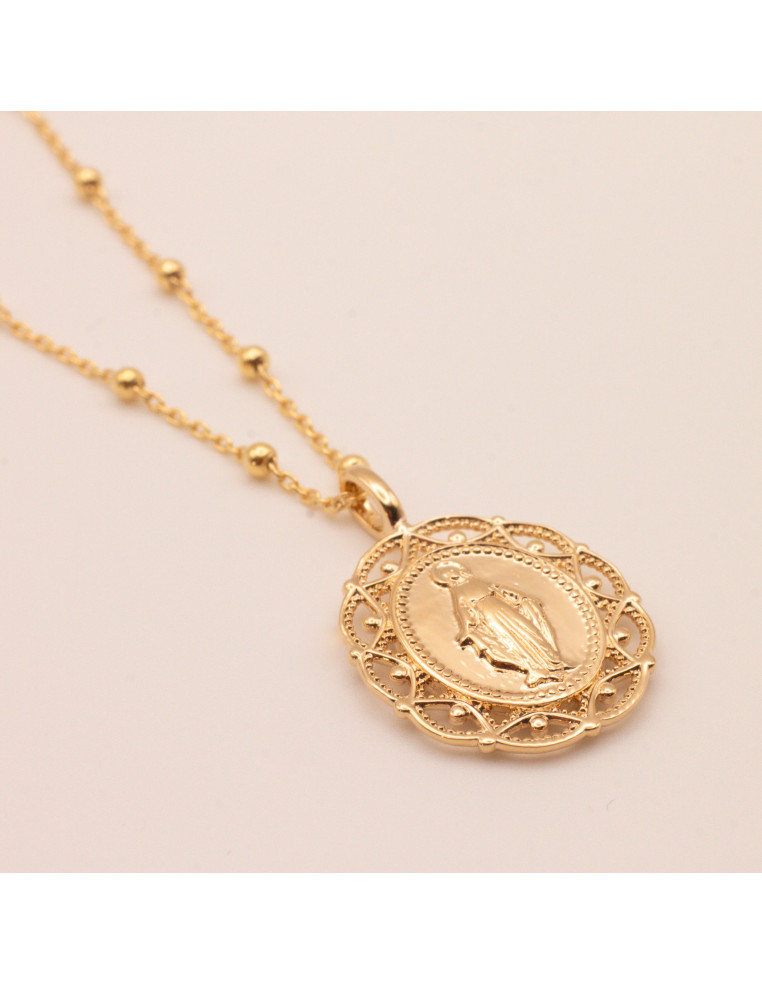 Collier grosse médaille miraculeuse vierge plaqué or - Comptoir Doré