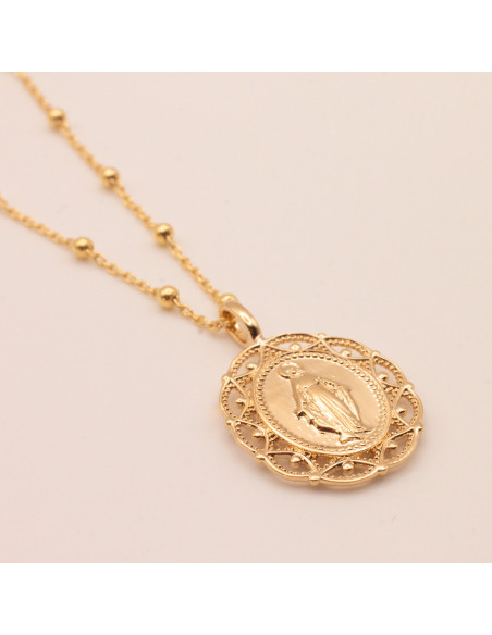Collier grosse médaille miraculeuse vierge plaqué or - Comptoir Doré