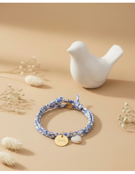 Bracelet Liberty mini médaille à graver et coeur nacre Comptoir Doré
