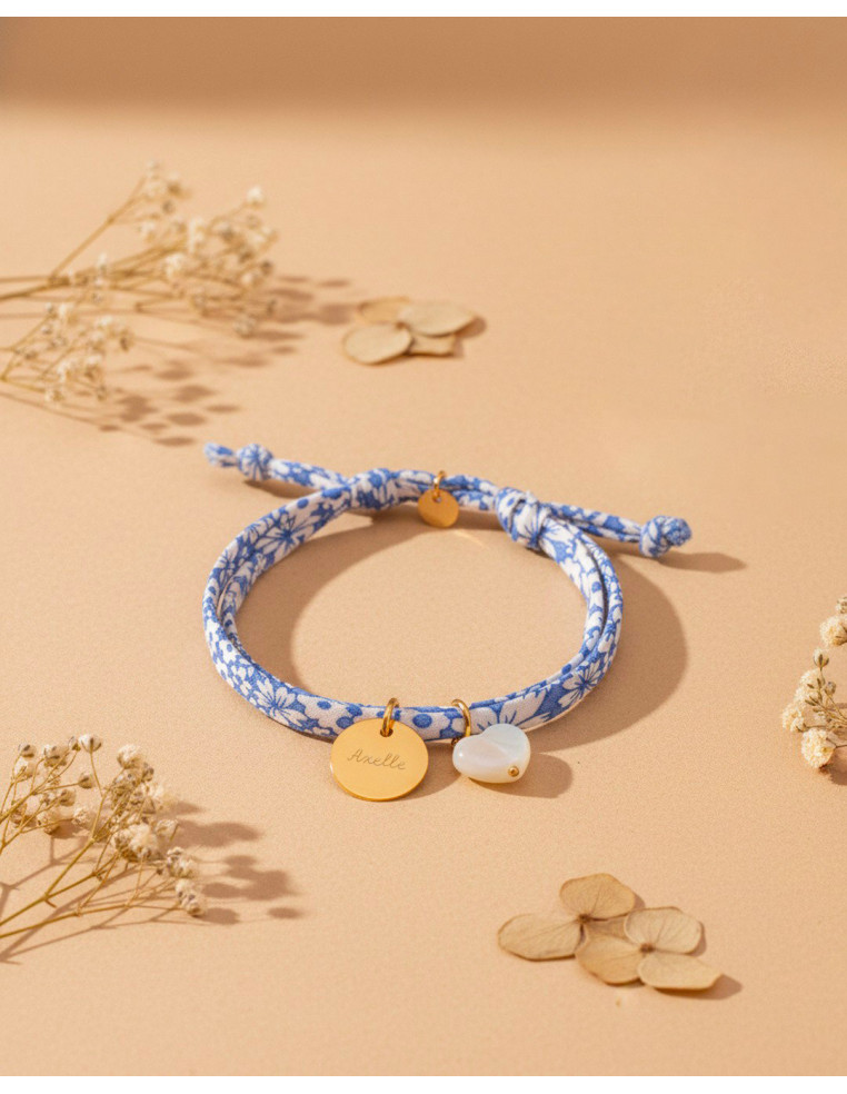 Bracelet Liberty mini médaille à graver et coeur nacre Comptoir Doré