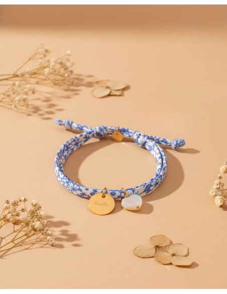 Bracelet Liberty mini médaille à graver et coeur nacre Comptoir Doré