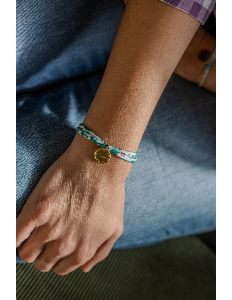 Bracelet Liberty et médaille dorée bord perlé  - Comptoir Doré