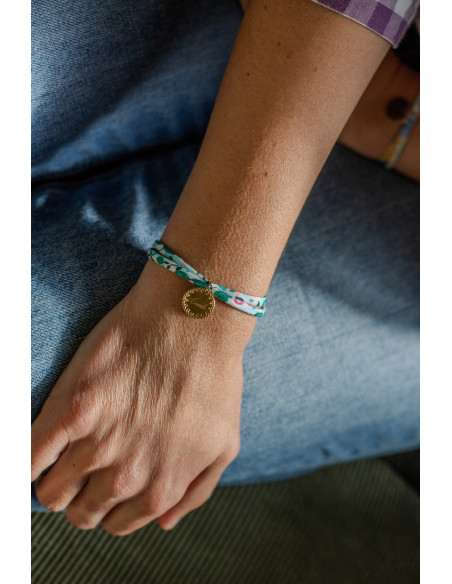 Bracelet Liberty et médaille dorée bord perlé  - Comptoir Doré