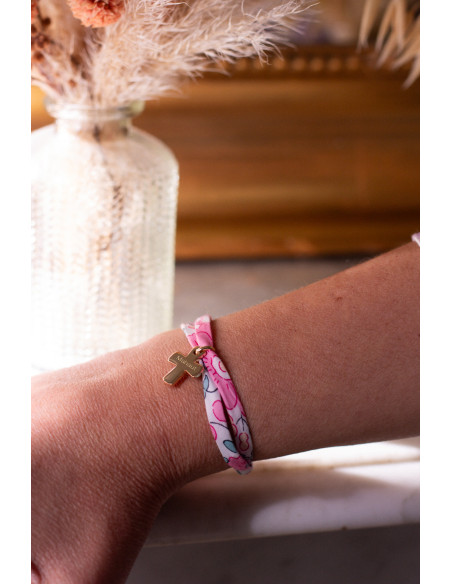 Bracelet Liberty croix dorée gravée Comptoir Doré