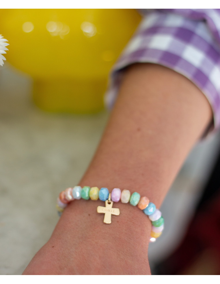 Bracelet Coco Croix gravée - plaqué or - adulte/enfant