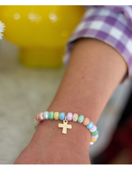 Bracelet Coco Croix gravée - plaqué or - adulte/enfant