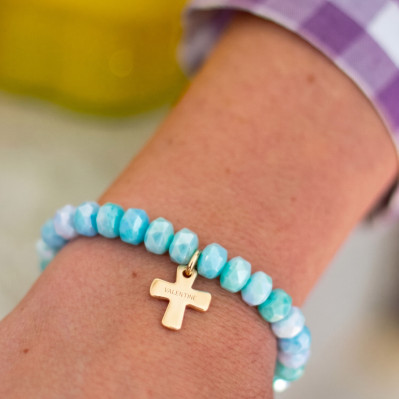 Bracelet Coco Croix gravée coloris Menthe - plaqué or - adulte/enfant - collier de bonbons