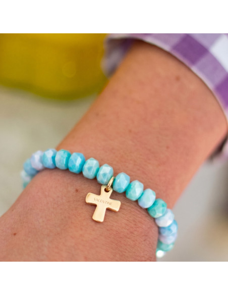 Bracelet Coco Croix gravée coloris Menthe - plaqué or - adulte/enfant - collier de bonbons