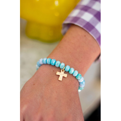 Bracelet Coco Croix gravée coloris Menthe - plaqué or - adulte/enfant - collier de bonbons 2