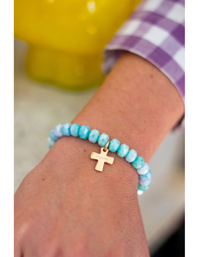 Bracelet Coco Croix gravée coloris Menthe - plaqué or - adulte/enfant - collier de bonbons