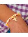 Bracelet Coco Croix gravée coloris Pêche - plaqué or - adulte/enfant