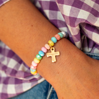 Bracelet Coco Croix gravée - plaqué or - adulte/enfant