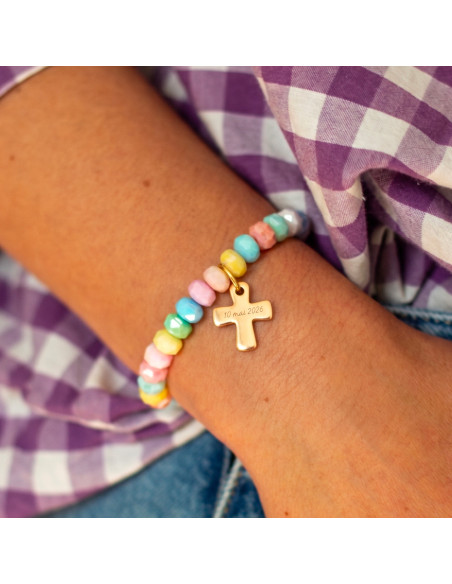 Bracelet Coco Croix gravée - plaqué or - adulte/enfant