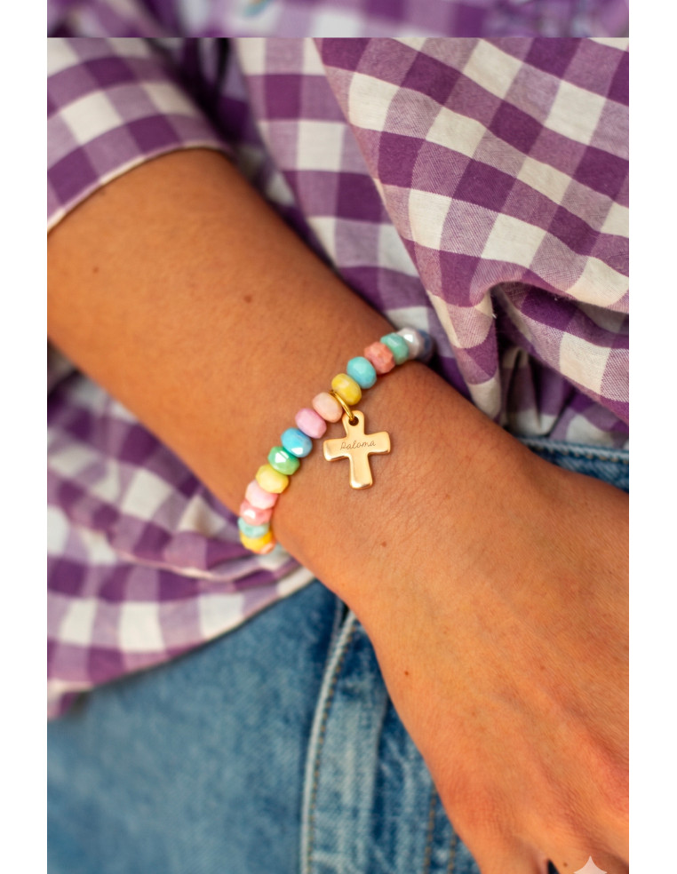 Bracelet Coco Croix gravée - plaqué or - adulte/enfant