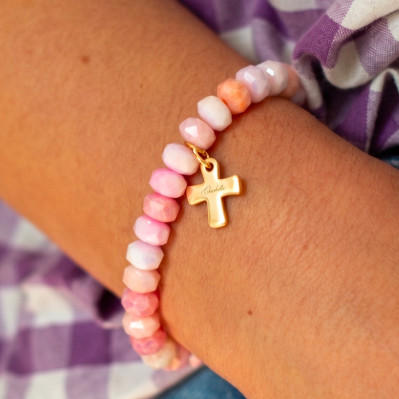 Bracelet Coco Rose - Croix gravée - plaqué or -...