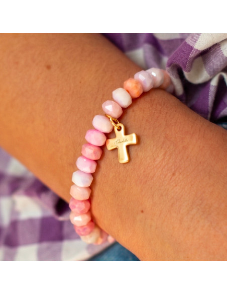 Bracelet Coco Rose - Croix gravée - plaqué or - adulte/enfant