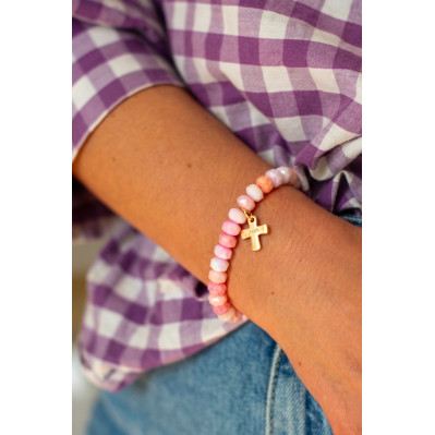 Bracelet Coco Rose - Croix gravée - plaqué or -... 2