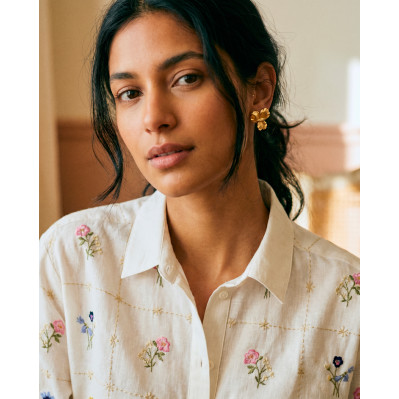 Boucles d'oreilles pensées dorées Grace - boucles grosses fleurs - Comptoir Doré 2