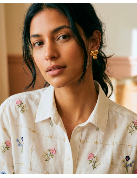 Boucles d'oreilles pensées dorées Grace - boucles grosses fleurs - Comptoir Doré