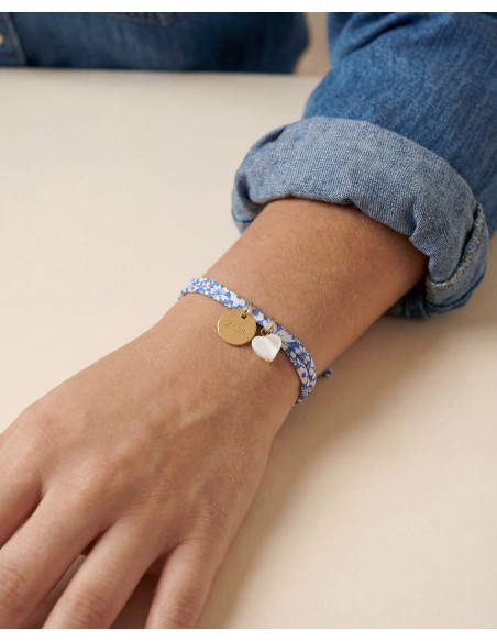 Bracelet Liberty adulte mini médaille à graver et coeur nacre Comptoir Doré
