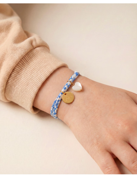 Bracelet Liberty enfant mini médaille à graver et coeur nacre Comptoir Doré
