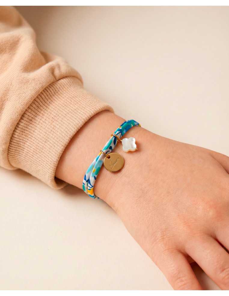Bracelet Liberty mini médaille à graver et croix nacre Comptoir Doré