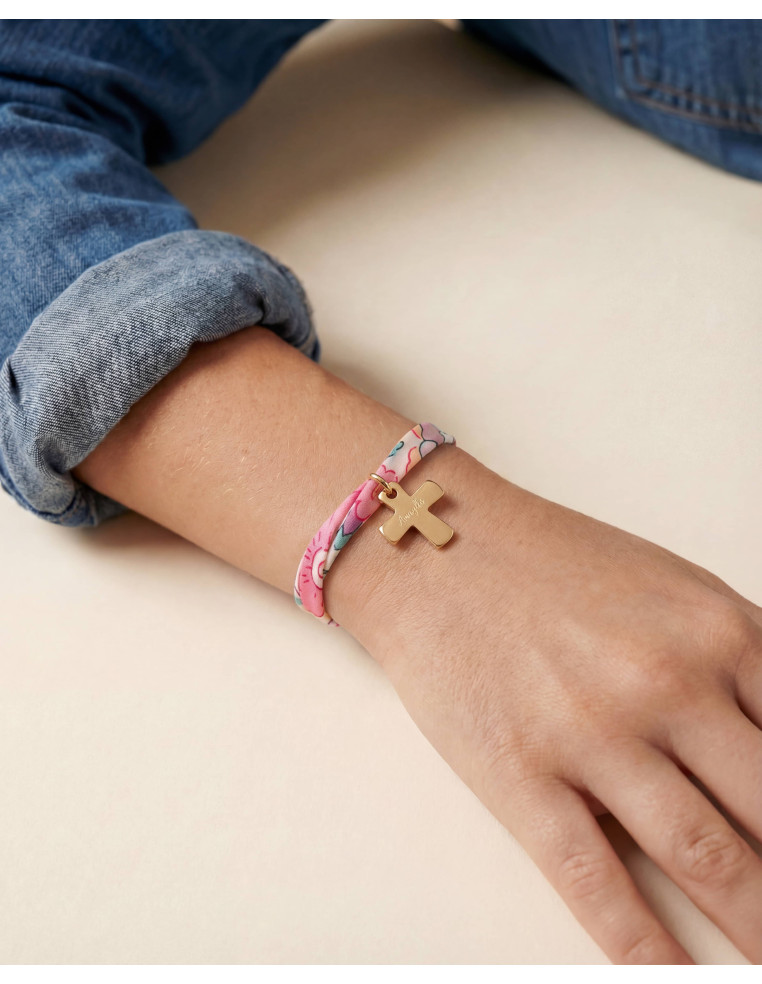 Bracelet Liberty adulte croix dorée gravée Comptoir Doré
