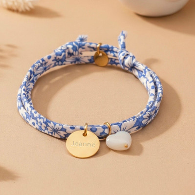 Bracelet Liberty mini médaille à graver et coeur nacre Comptoir Doré